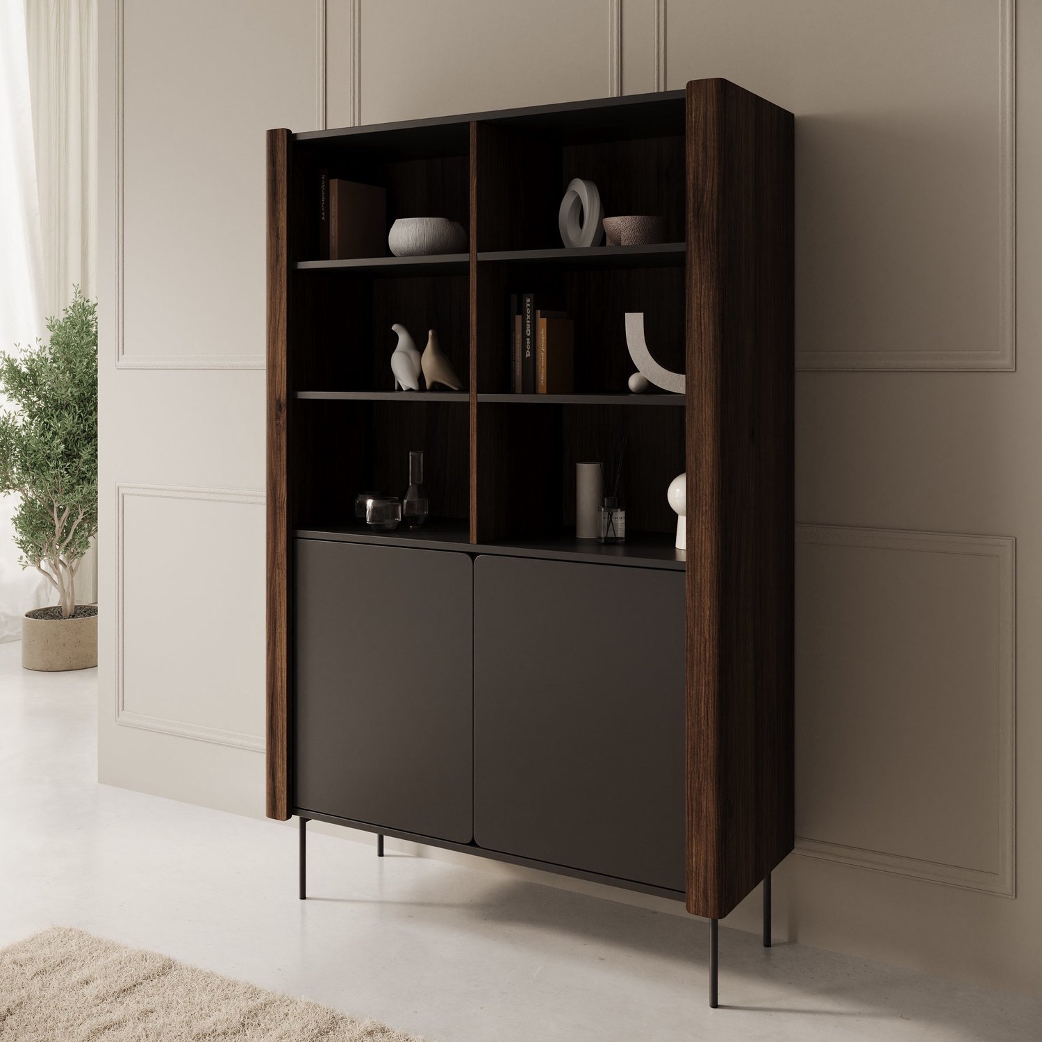 MEUBELLA Lux - Boekenkast - Zwart - 105x40x167 cm Bruin|Zwart
