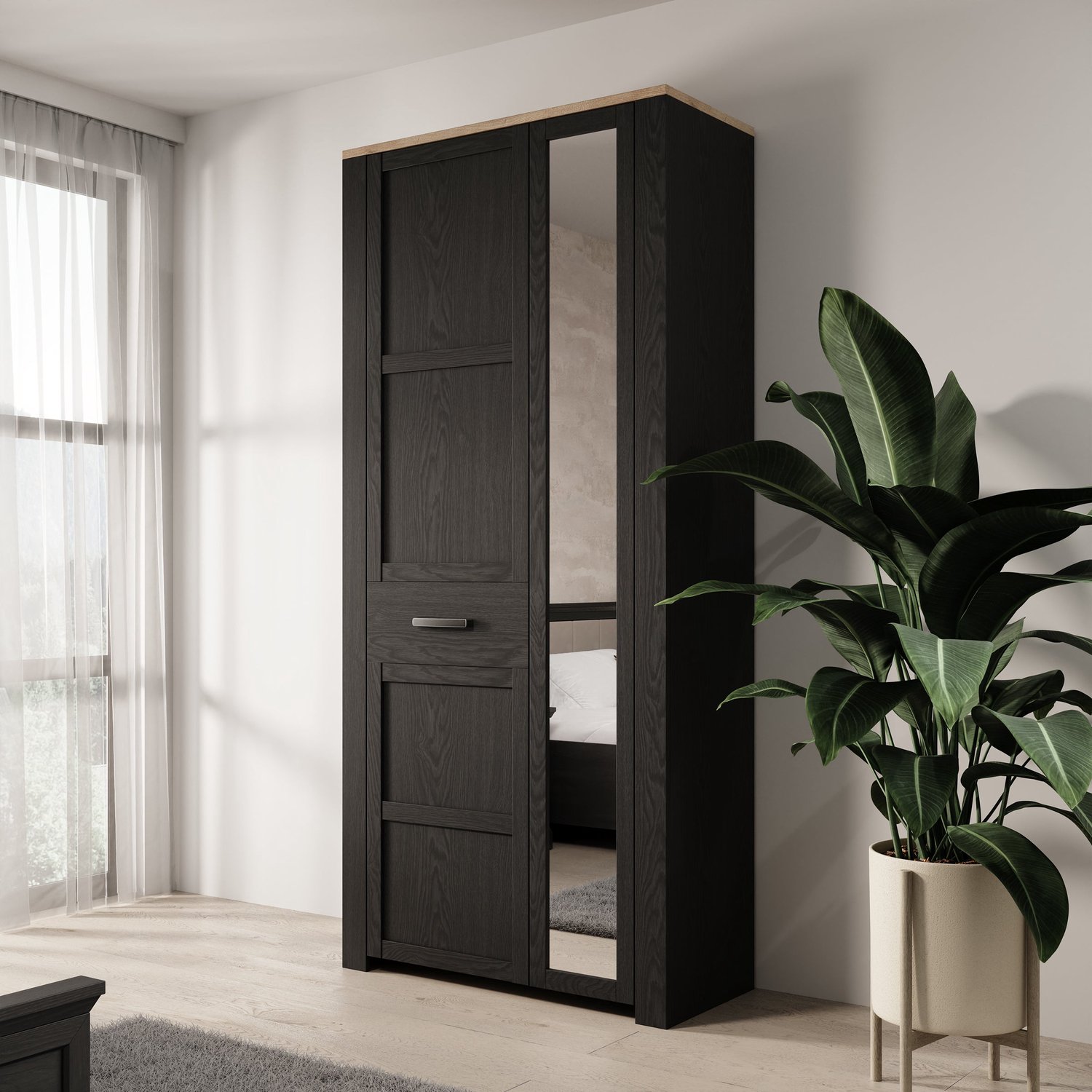 MEUBELLA Borello - Kledingkast 2 deurs - Zwart - 94x42x205 cm