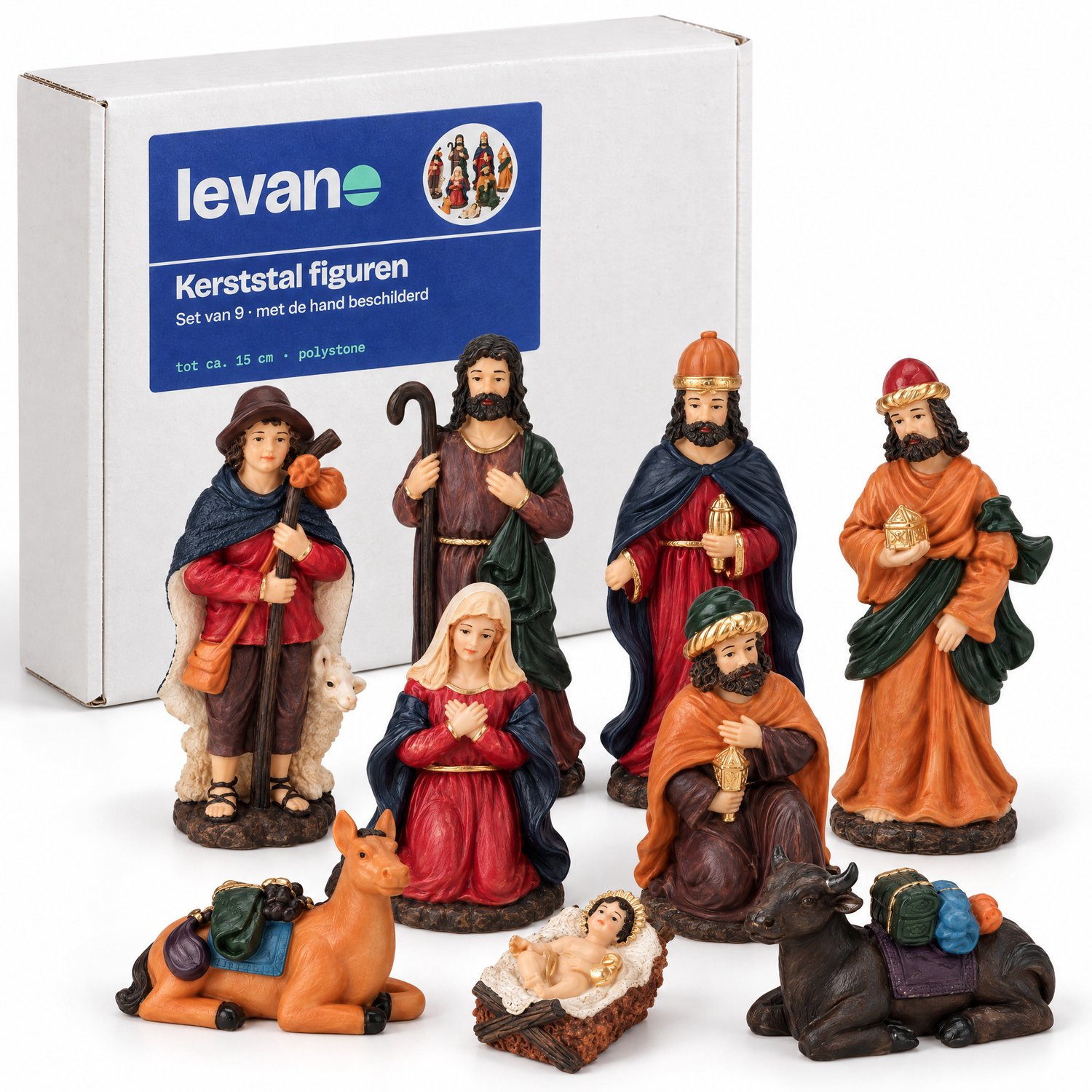 Levano Kerststal Figuren Set van 9 - 15 cm - Kerstversiering - Kerstdecoratie voor Binnen - Kerstfiguren voor Binnen - Kerstbeeldjes - Kerstbeelden - Kerstverhaal - Kerstkribbe - Kerst Figuurtjes – foto 8