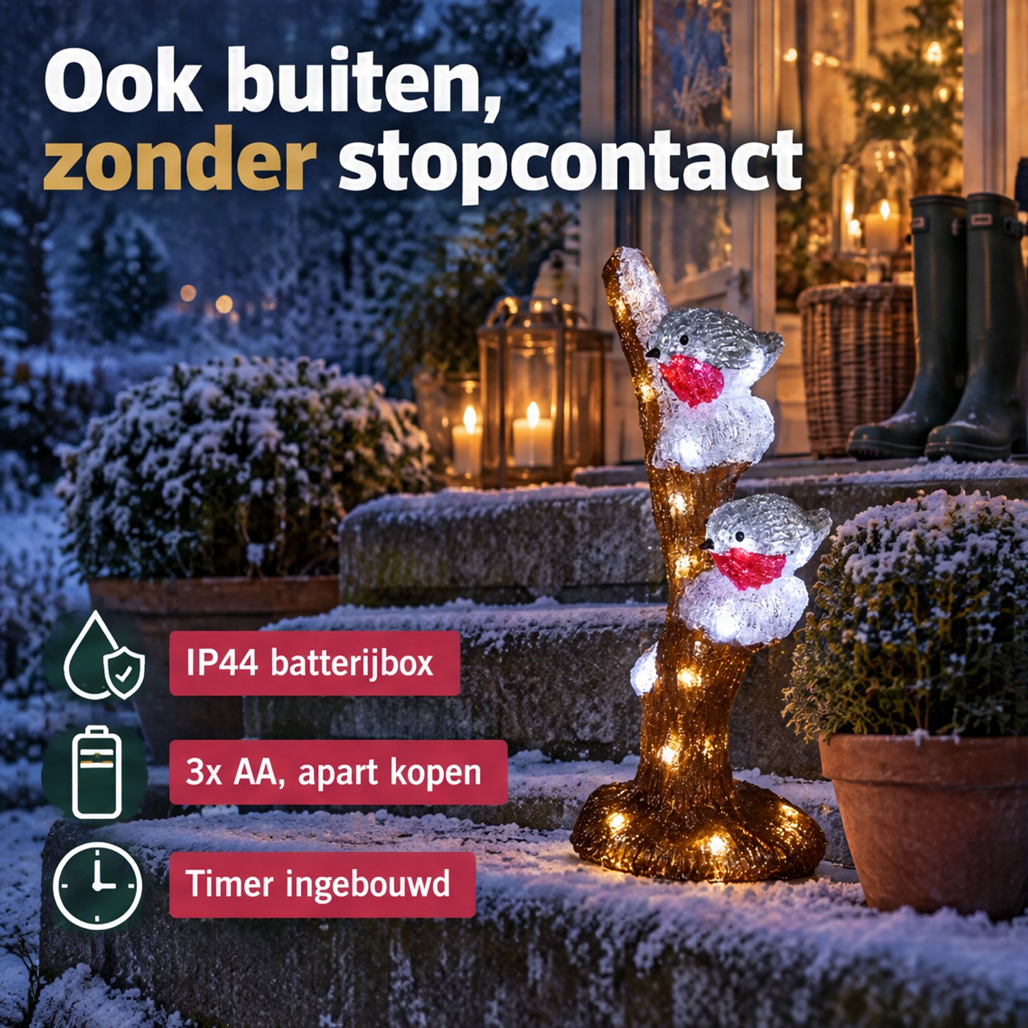 Levano Kerstverlichting Buiten Figuren - Kerstdecoratie voor Binnen en Buiten - Kerstverlichting op Batterij - Kerstlampjes met Timer - Kerstbeeldjes - Kerst Vogels op Tak - Kerst Tuin Decoratie - Acryl Kerstfiguur met LED - Sfeerverlichting – foto 5