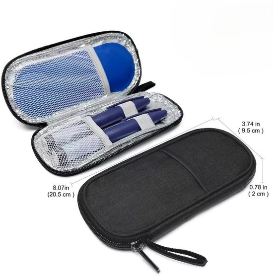 Insuline koeltas - met 2 Ice Packs - Diabetes tas medische etui - 19.5x8.5x3cm - Koeltasje voor op reis - Insulinepennen koeltas - insulinepennen - insuline koeltas – Zwart - LOUZIR van LOUZIR — afbeelding 3
