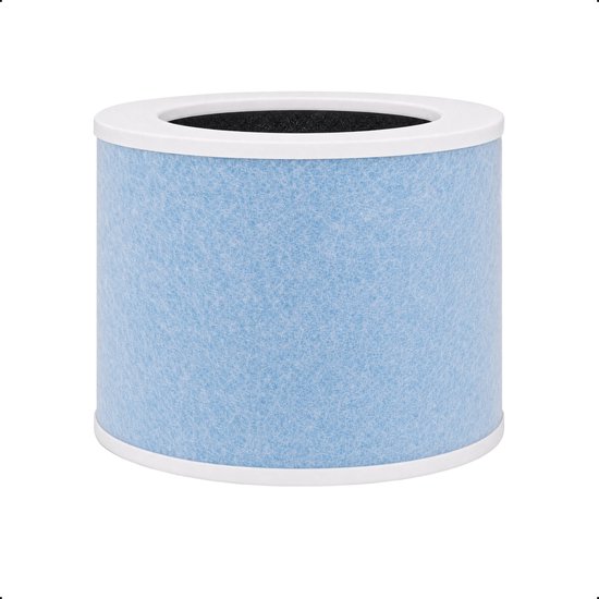 Aanzicht van het blauwe HEPA Pro hoofdfilter met witte randen.