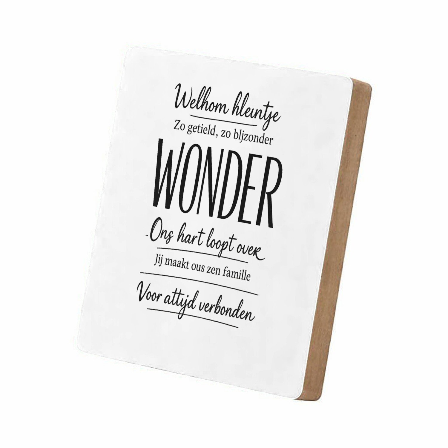 Mr Cadeautjes MDF staande fotolijst 15,2 x 15,2 - design Een warme familieboodschap met één krachtwoord als visuele b | cadeau Wit