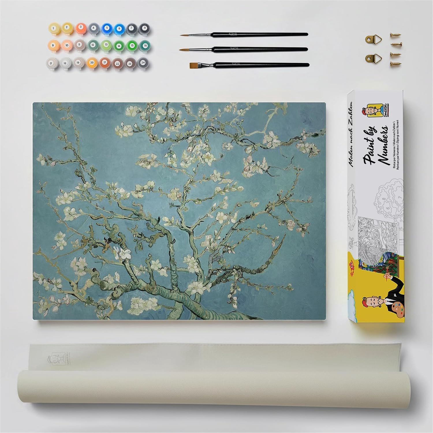 Schilderen op Nummer - Bloeiende Amandelboomtakken - 40 x 50 cm - Acrylverfset voor Beginners met Penselen - Voor Volwassenen