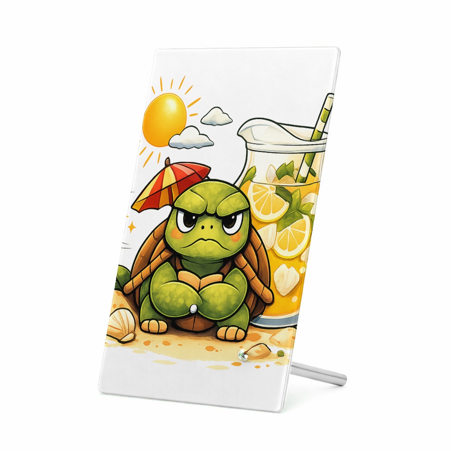 Mr Cadeautjes Glasframe 11 x 16 - design Een norse schildpad met een mini-parasol en een tropische li | cadeau Wit
