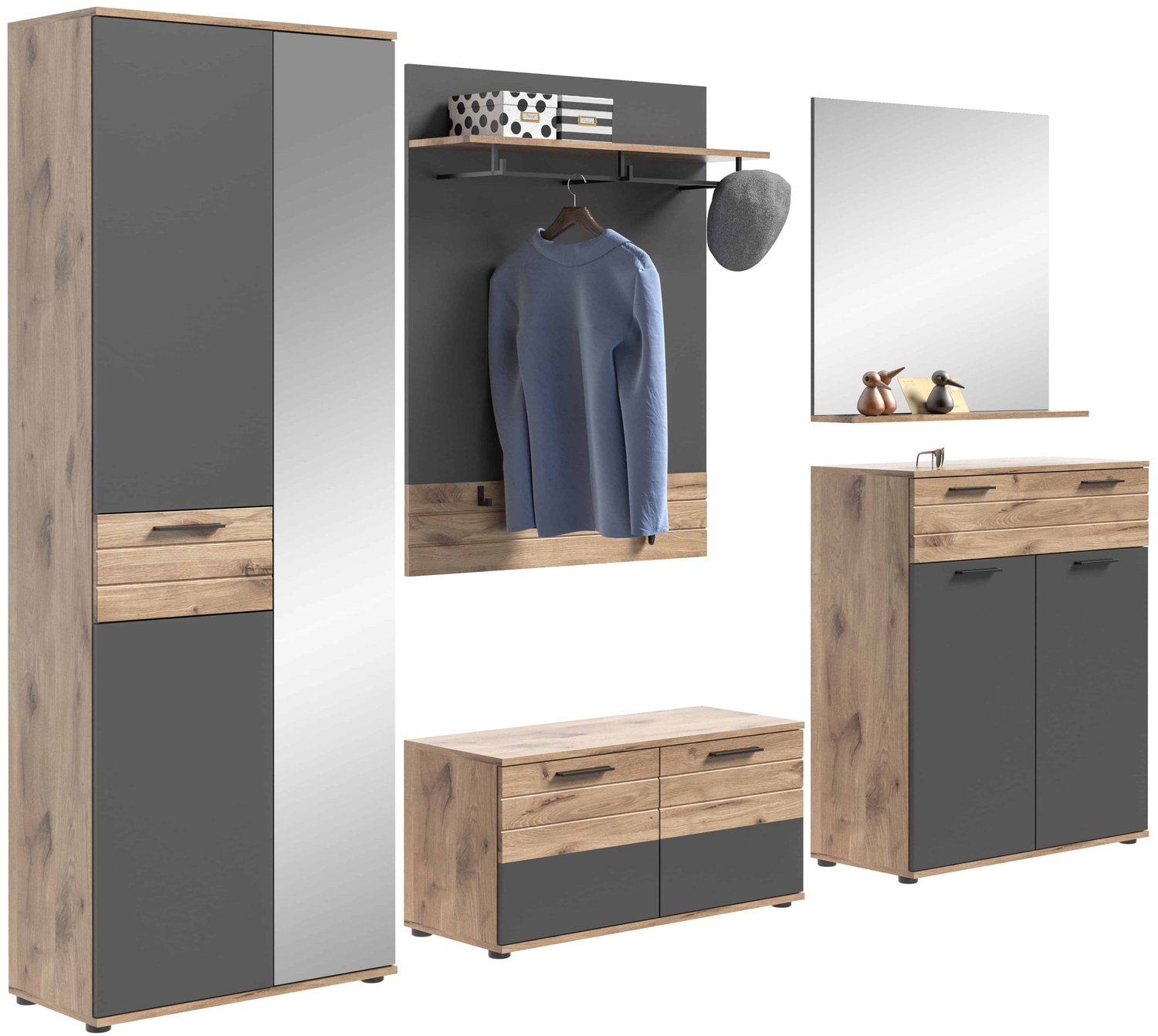 Furnilux Mason garderobe-opstelling 6 deuren, 1 lade eik decor bruin