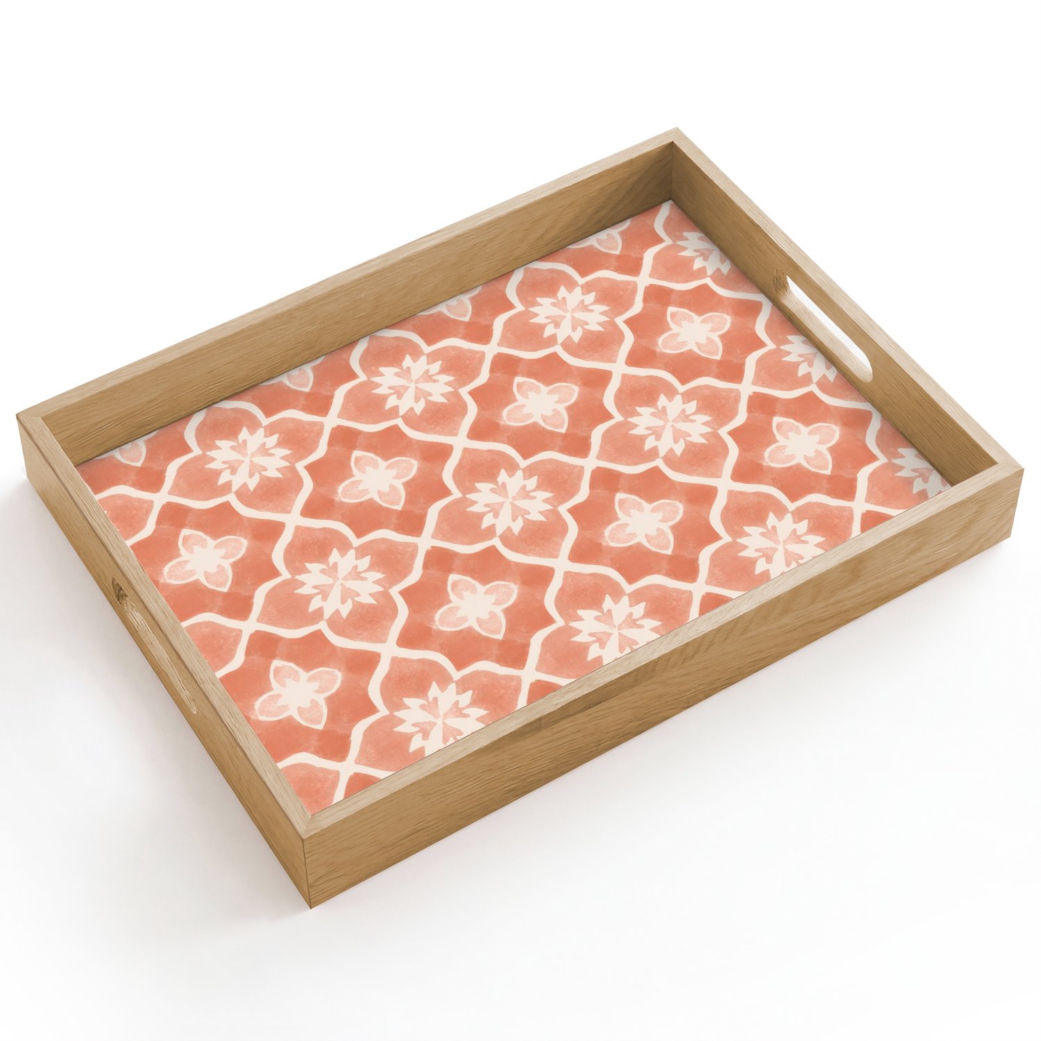 Dienblad hout 40x30 cm - Schootdienblad - Tegelpatroon - Arabesk - Vintage - Terracotta - Borrelplank rechthoek - Plateau dienbladen
