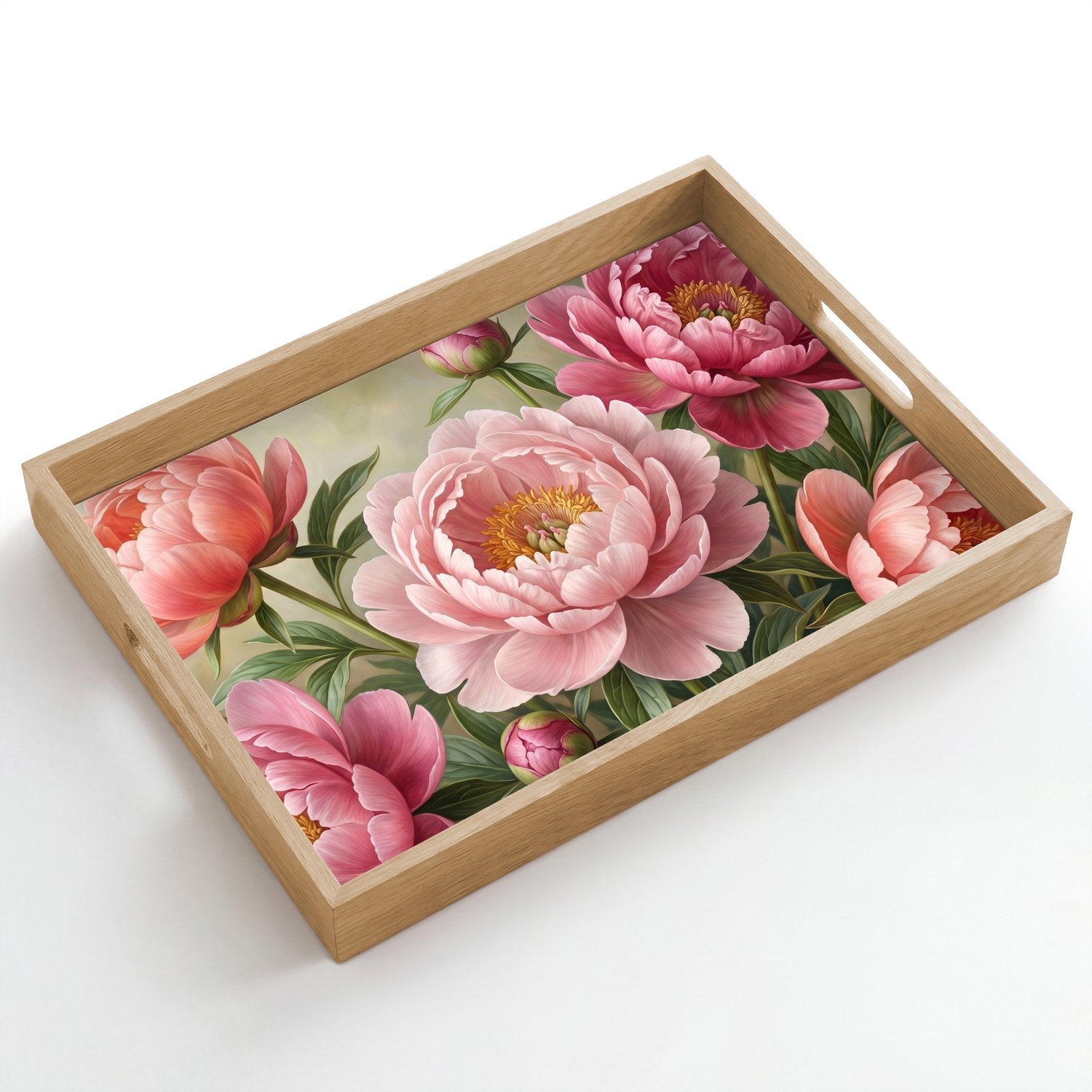 Dienblad hout 50x35 cm - Schootdienblad - Bloemen - Roze - Klassiek - Gedetailleerd - Natuur - Borrelplank rechthoek - Plateau dienbladen