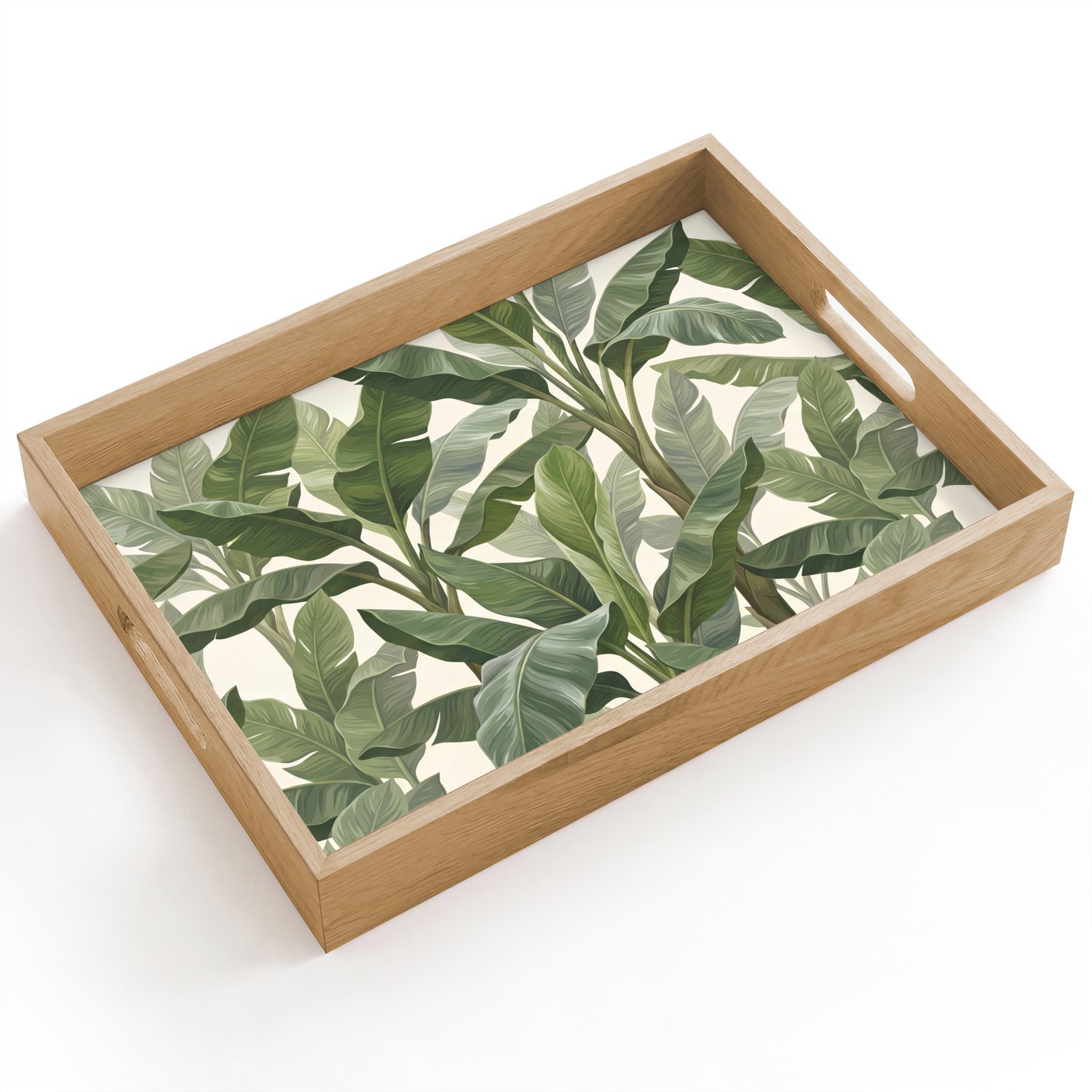 Dienblad hout 40x30 cm - Schootdienblad - Planten - Bladeren - Tropisch - Groen - Borrelplank rechthoek - Plateau dienbladen