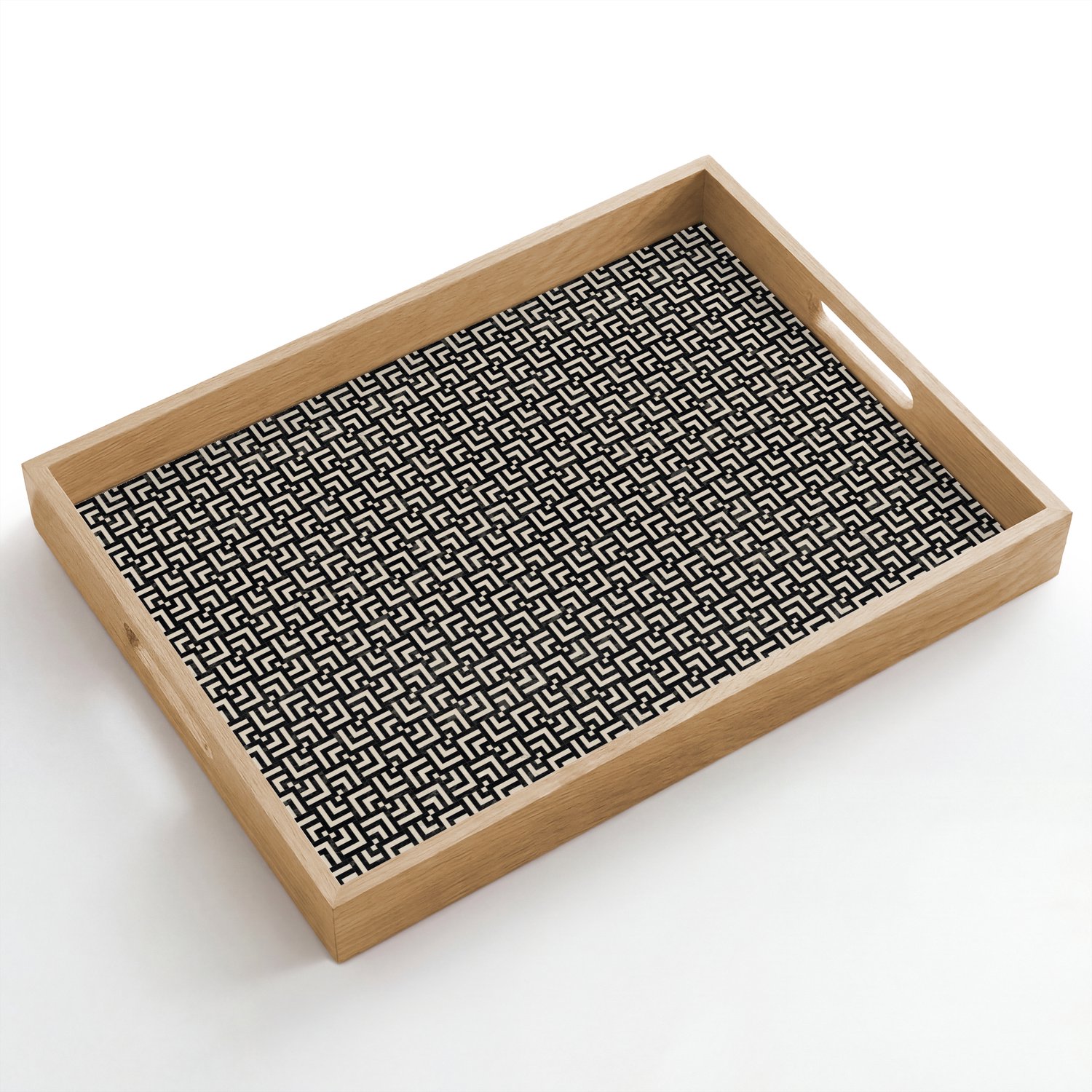 Dienblad hout 50x35 cm - Schootdienblad - Patroon - Marmer - Zwart - Borrelplank rechthoek - Plateau dienbladen