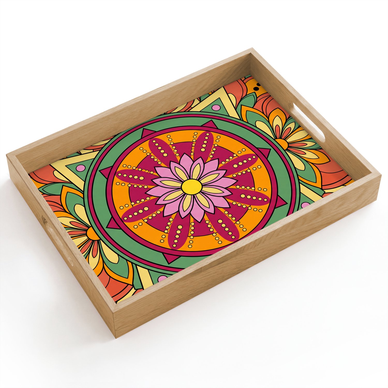 Dienblad hout 40x30 cm - Schootdienblad - Mandala - Bloemen - Abstract - Kleurrijk - Borrelplank rechthoek - Plateau dienbladen