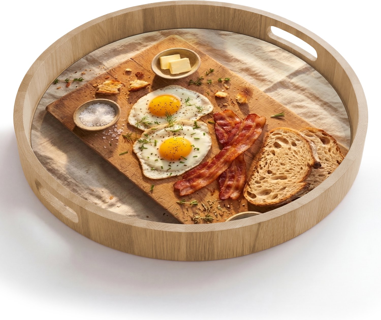 Dienblad rond 50x50 cm - Schootdienblad hout - Eten - Ontbijt - Hout - Rustiek - Geel - Borrelplank rechthoek - Plateau houten dienbladen