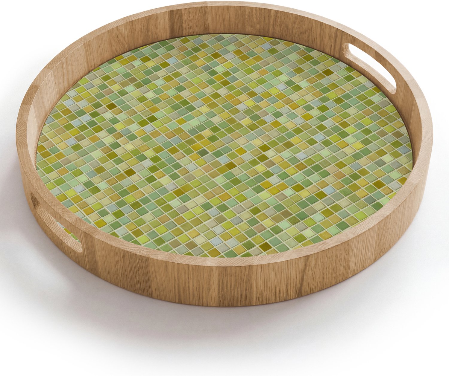 Dienblad rond 40x40 cm - Schootdienblad hout - Mozaïek - Patroon - Groen - Borrelplank rechthoek - Plateau houten dienbladen