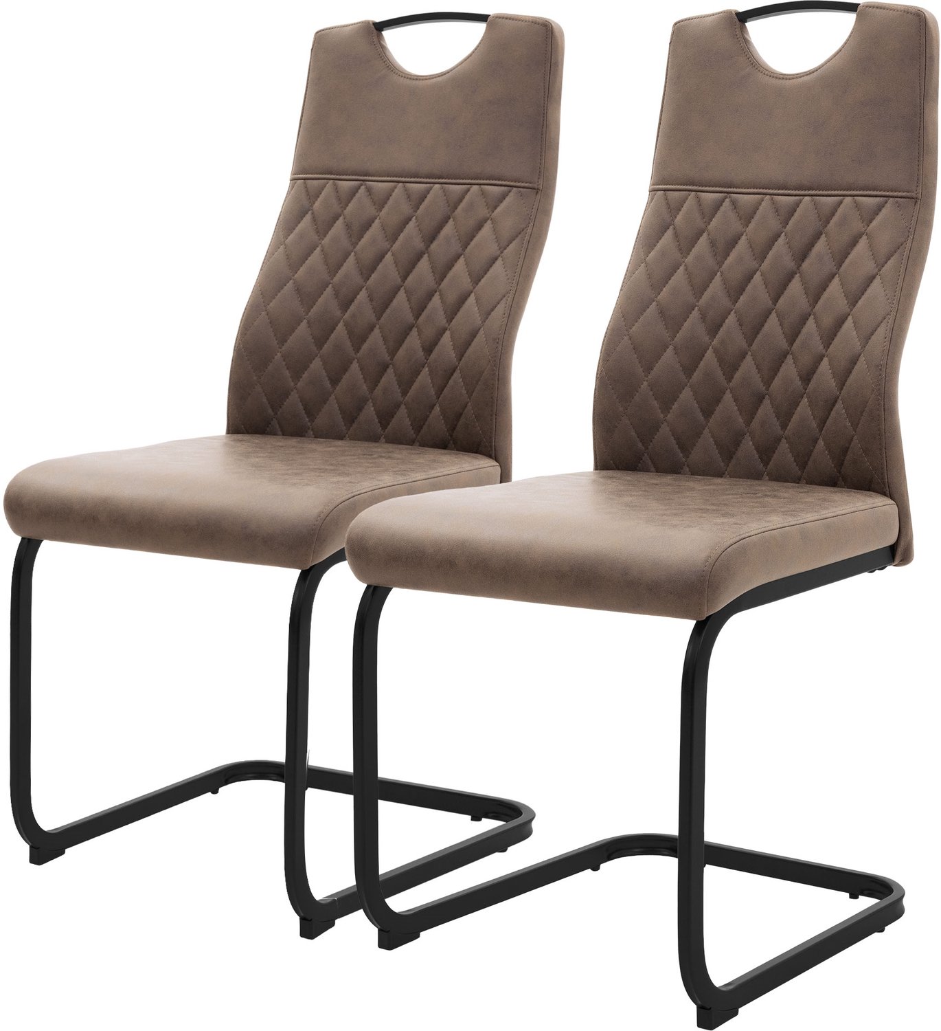 ml-design Set van 2 sledeframe eetkamerstoelen, buisframe design bruin, zittingen met ergoomische hohe rugleuning en handgreep, kunstlederen bekleding, schuimvulling en stalen frame, tot 120 kg