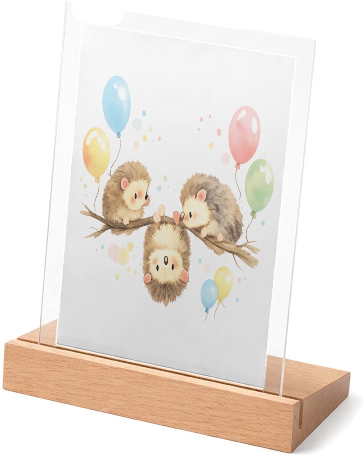 Mr Cadeautjes Glasframe met vaste tekst - design Een zachte aquarelillustratie van drie kleine dieren op een | cadeau Wit