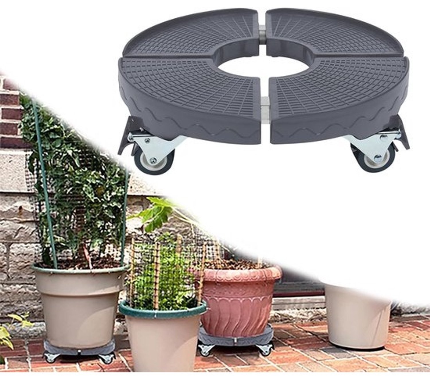 Plantenroller - Rolplank - Voor het verplaatsen van potten - Verstelbaar - met rem - 39-52 cm - Grijs