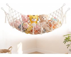 Hanging Net voor Knuffeldieren in 4 Hoeken - Wandnet voor Opbergen van Pluche Dieren, Organiser voor Speelgoed en Knuffels