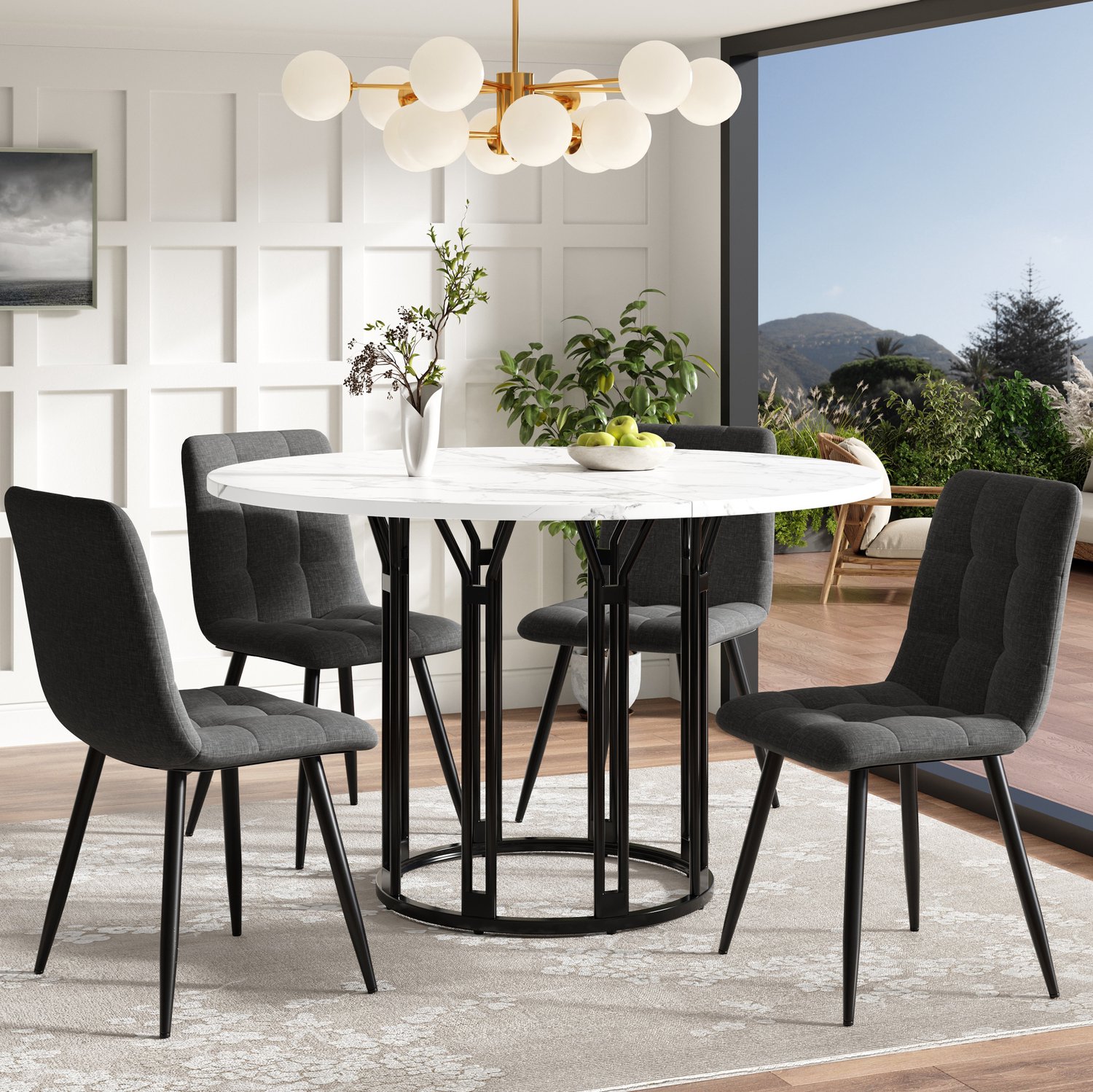 CHICFURN Eettafel - Rond - Verstelbare voeten - Metalen onderstel - Zwart