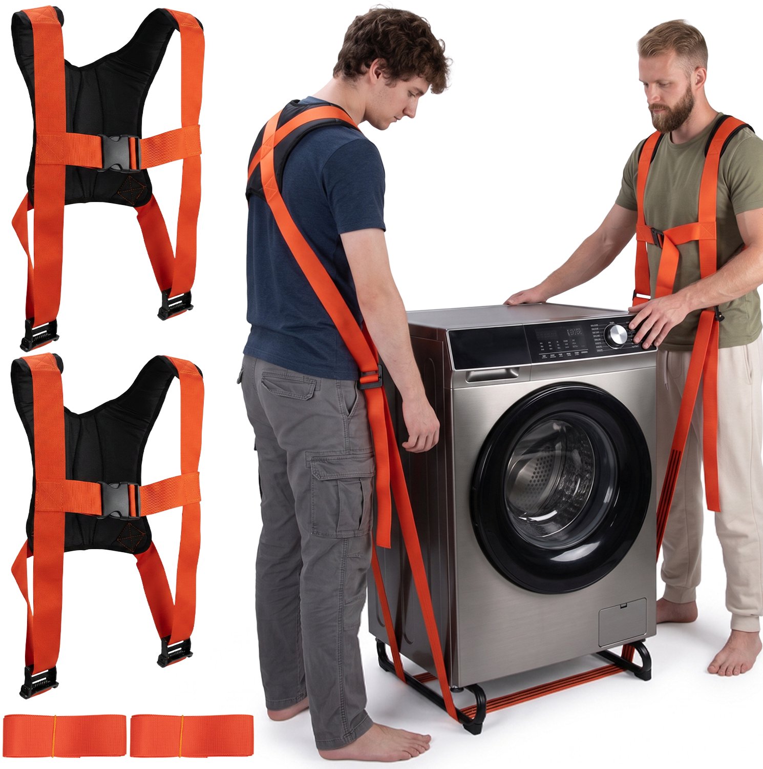 Verhuishulp Tilbanden - Dubbele Verhuisriemen - Verhuis Harnas Set met Lifting Straps - 2 Stuks - 360 kg - met Schuimvest & Zinklegering Gespen - Hijsbanden - Voor Zware Meubels & Apparaten - Oranje