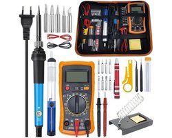 Professionele soldeerset met instelbare temperatuur, 60 W, 25 accessoires, multimeter en meer voor elektronica en reparaties
