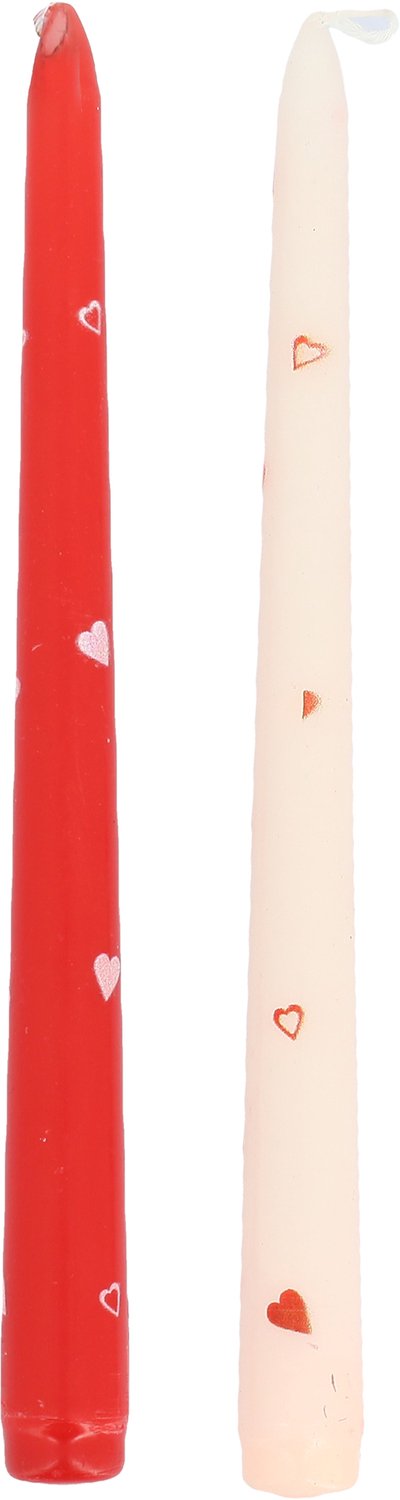 ARTYFETES - 2 witte en rode dinerkaarsen met hartjes - 25 cm