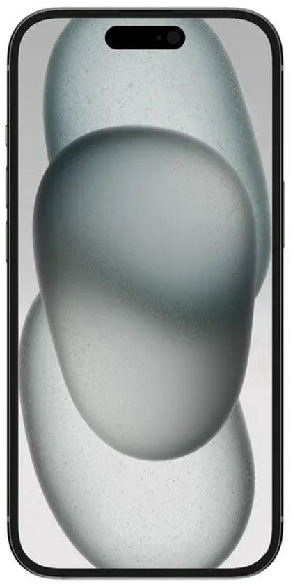 Zwarte smartphone met een abstracte, grijze achtergrond op het display.