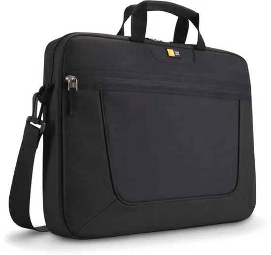 Zwarte Case Logic laptoptas met handgrepen, ritssluiting en een Case Logic logolabel.