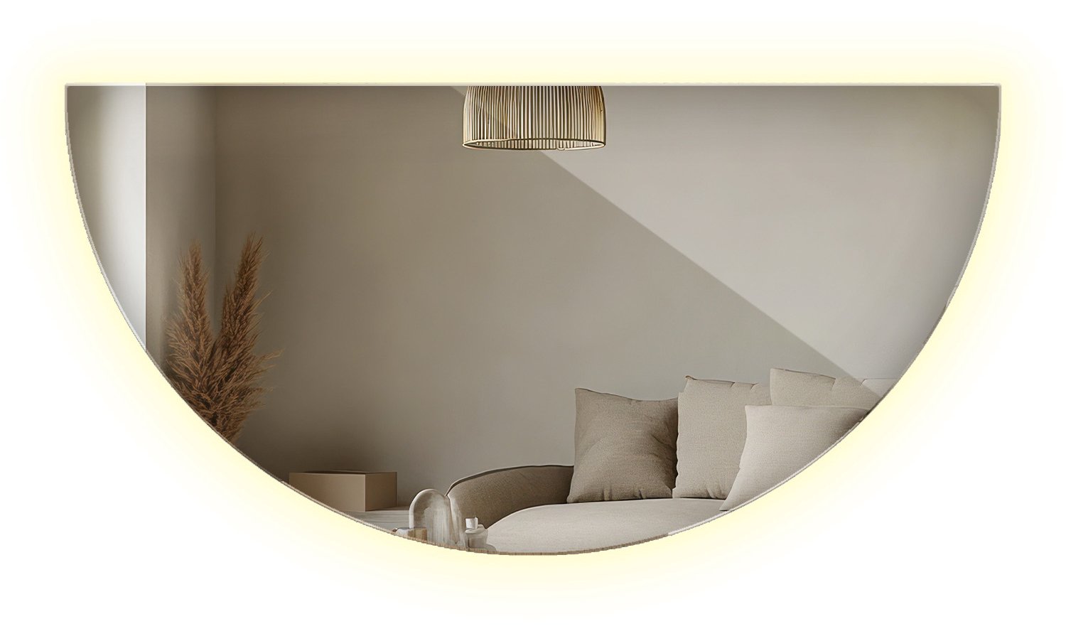 WallMuralia - Halfronde spiegel met verlichting - 40 x 80 cm - Halfronde Spiegel LED - Wandspiegel LED Neutraal licht - Decoratieve wandspiegel