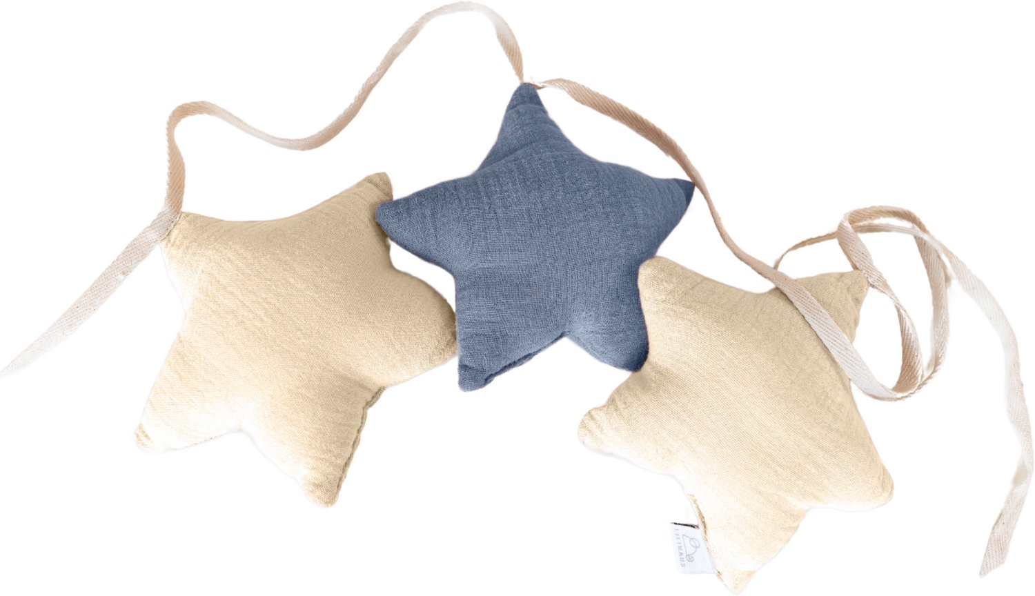 LILIMAUS Sterren slinger kinderkamer - stoffen slinger van mousseline katoen - 300 cm - blauw en crème