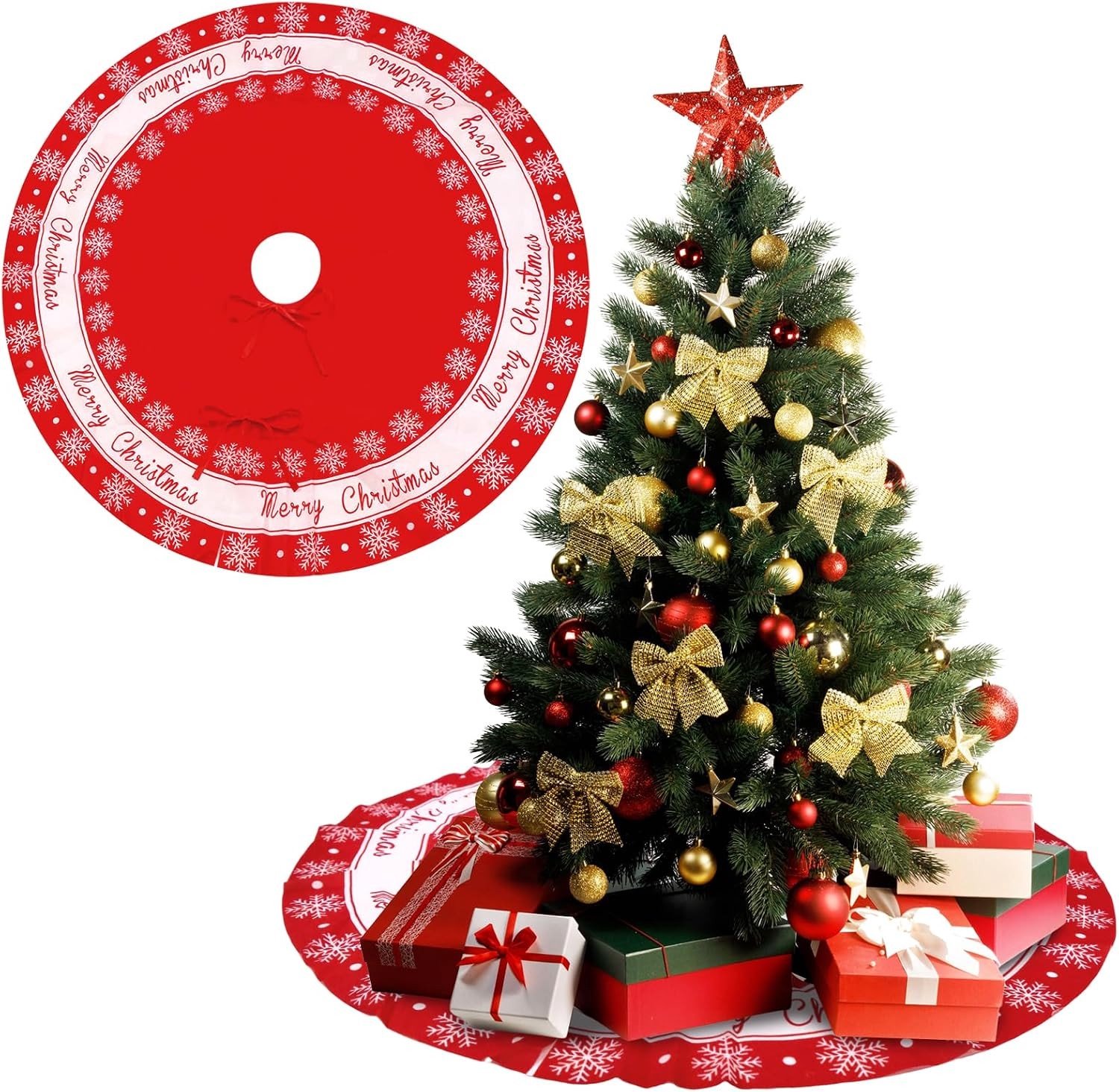 Kerstsok met Sneeuwvlokpatroon van 90 cm, Ronde Boomdeken voor Kerstversiering, Perfecte Decoratie voor Thuis en Kerstboom