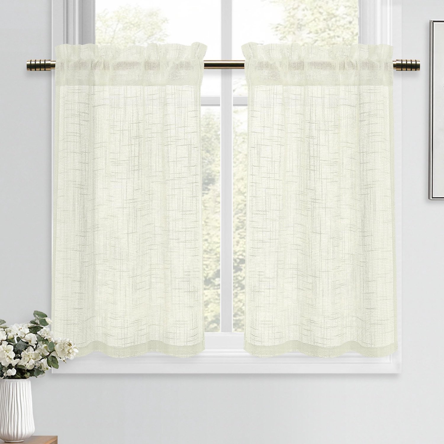 Beige Vitrage Korte Gordijnen Set van 2 Stuks 90 x 60 cm