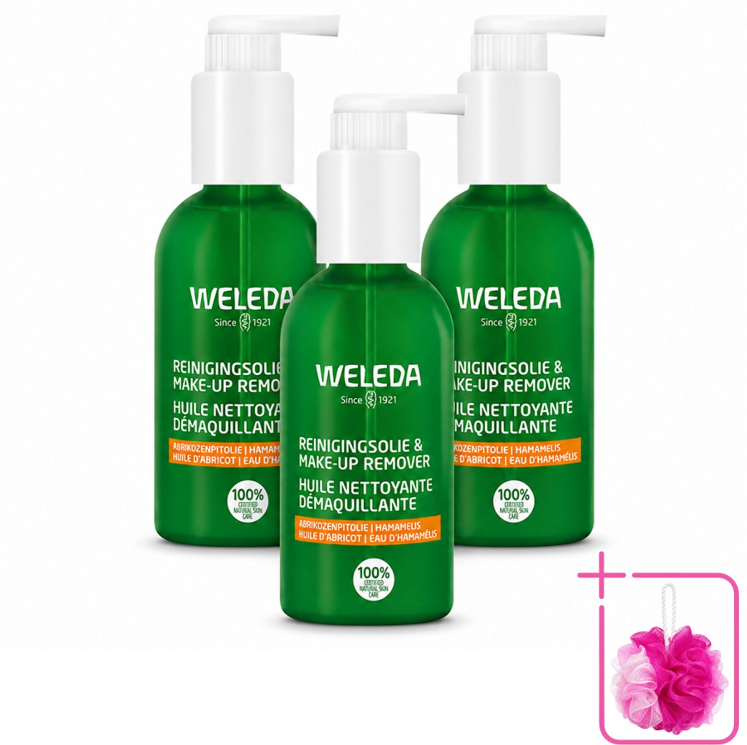 3 x WELEDA - Reinigingsolie & Make‑up Remover - 150 ml - Bulkverpakking - Gezichtsreiniging - Douchemop - Make-up verwijderen