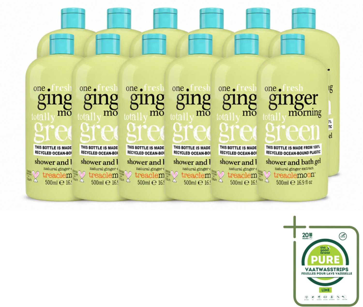 12 x Treaclemoon – Douchegel – One Ginger Morning – 500 ml - Grootverpakking - Vaatwasstrips - Gemberdouchegel - Energieboost - Verfrissende Douchegel - Zachte Douchegel - Hydraterende Douchegel