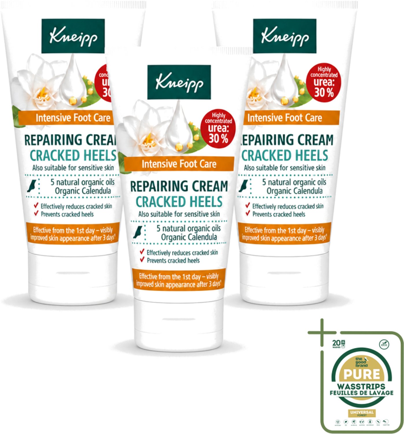 3 x Kneipp - Hielklovencrème - 30 % ureum - Geschikt voor diabetici - 50 ml - Wasstrips - Kneipp Hielklovencrème - Voetcrème - Ureum Crème - Droge Hielen - Kloven Verzorgen