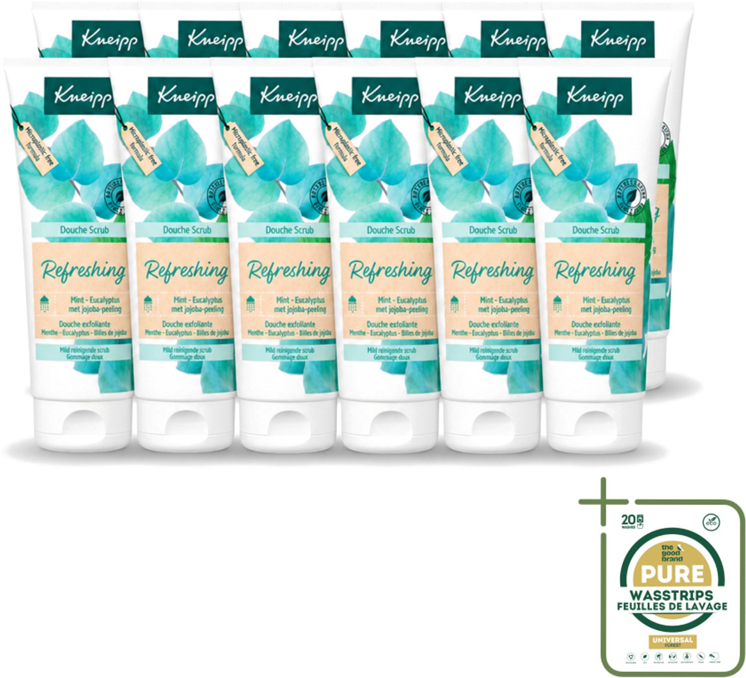 12 x Kneipp - Douche scrub - Refreshing - Mint & Eucalyptus - 200 ml - Wasstrips - Douche Scrub - Huidpeel - Exfoliatie - Verfrissende Douche - Mint En Eucalyptus