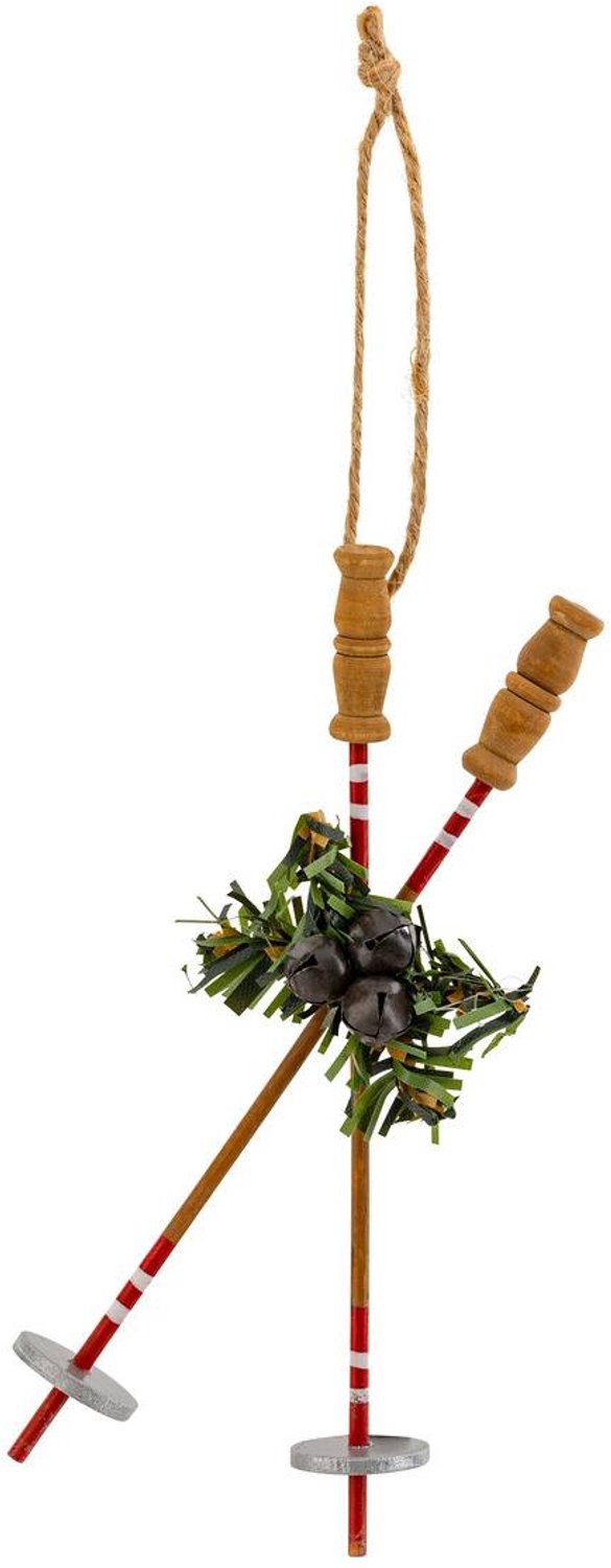 Feeric lights & Christmas Kerstboomversiering in de vorm van een skistok en een houten belletje, 14 cm Multicolore