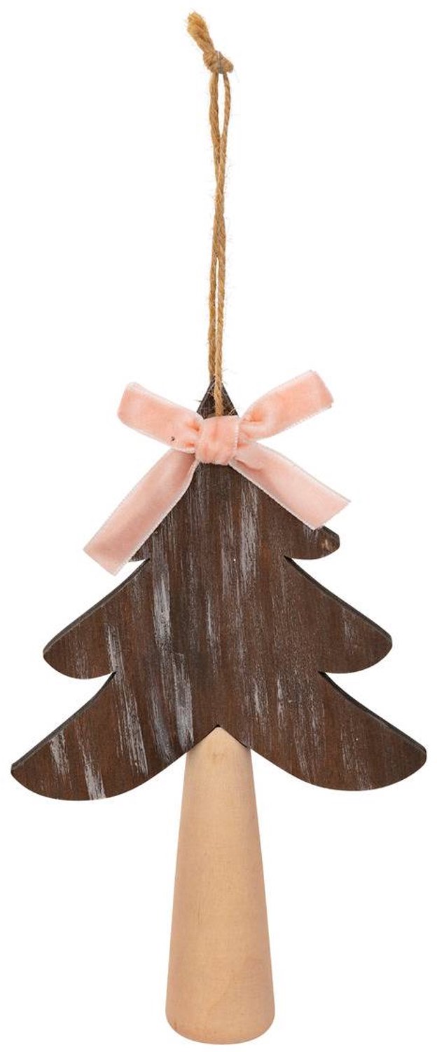 Feeric lights & Christmas Houten kerstboom met roze strik, 15 cm Marron