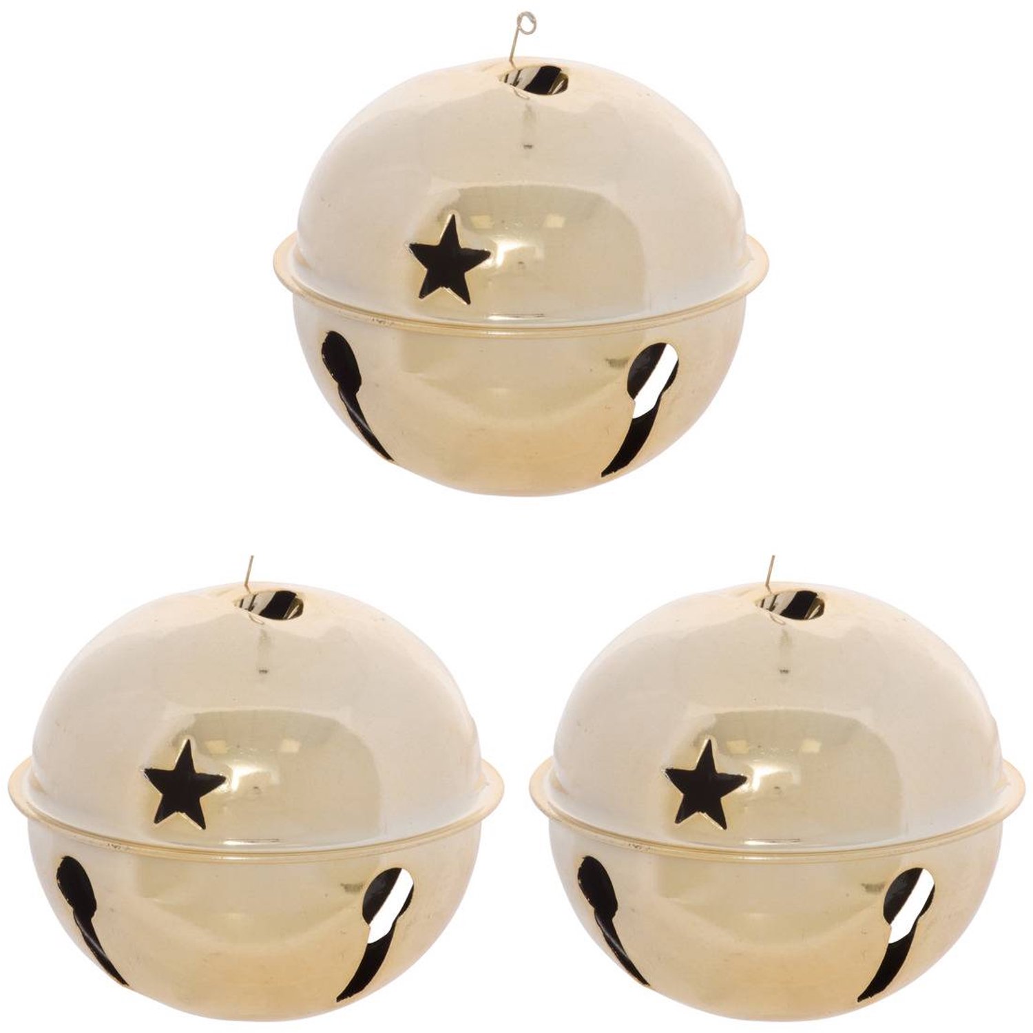 Feeric lights & Christmas Set van 3 kerstboomhangers met belletjes van goudkleurig metaal, 8 cm Dore