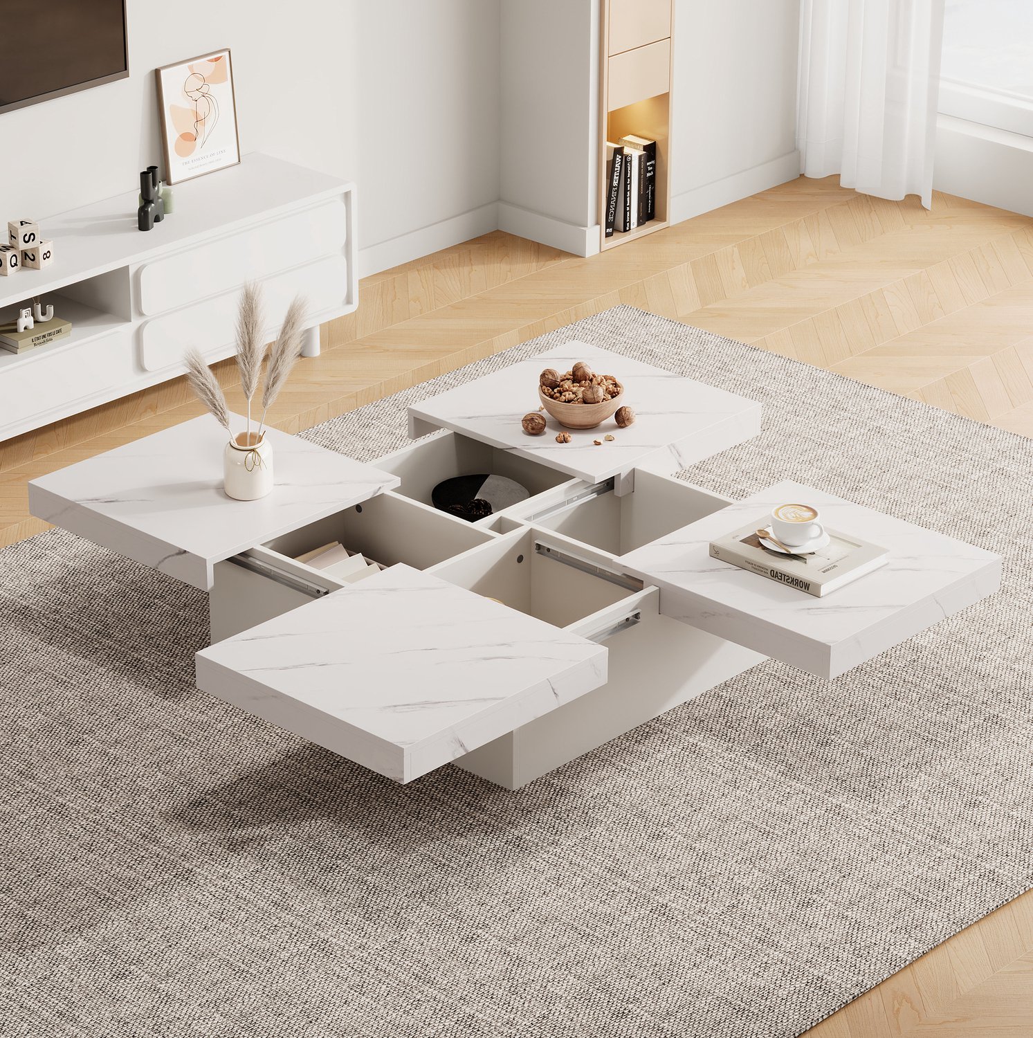 CHICFURN Salontafel - 4 lades - Schuifblad - Vierkant - Wit