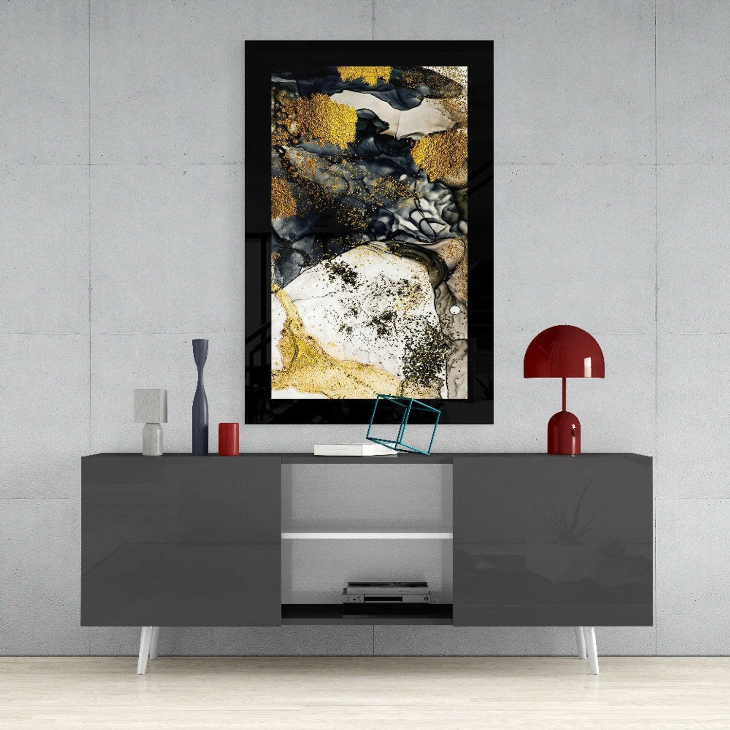 Glasschilderij – Goudpoeder en Grafiet – Kunstzinnige Wanddecoratie