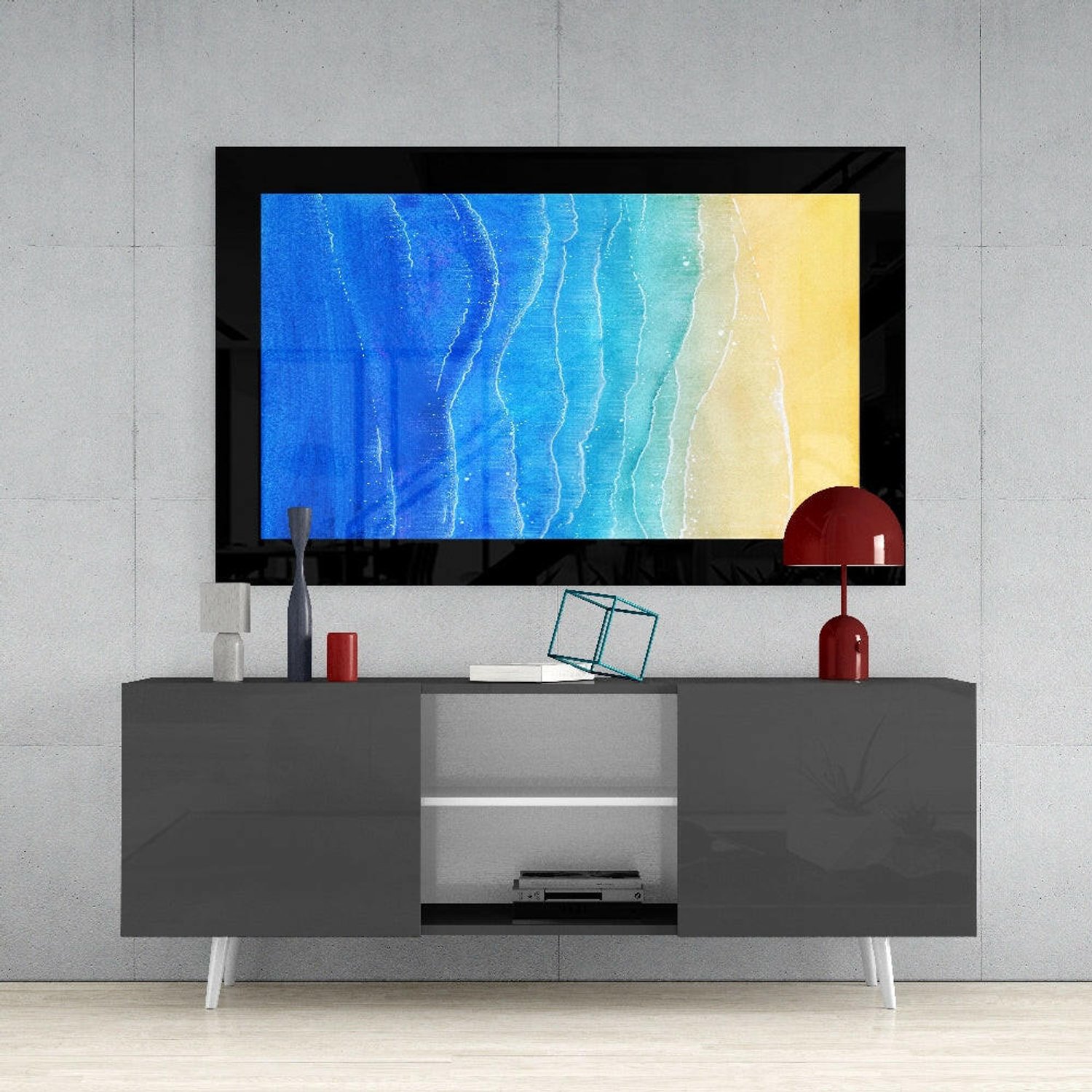 Glasschilderij – Zon, Zee en Strand – Bijzondere Wanddecoratie