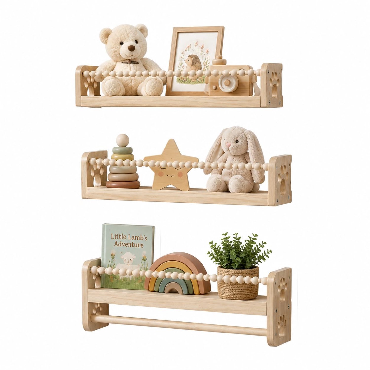 Kinderboekenplank set 3 stuks - 40 cm houten zwevende wandplanken - Boeken organizer voor kinderkamer en speelkamer - Montessori opbergplank voor boeken en speelgoed