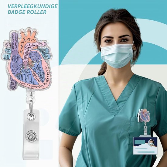 Hartvormige Retractable Reel ID Kaart Houder - Grappige Badge Clip voor Verpleegkundigen, Artsen en Onderwijzers - Anatomie Thema Badgehouder voor Kantoor en Studenten — afbeelding 5