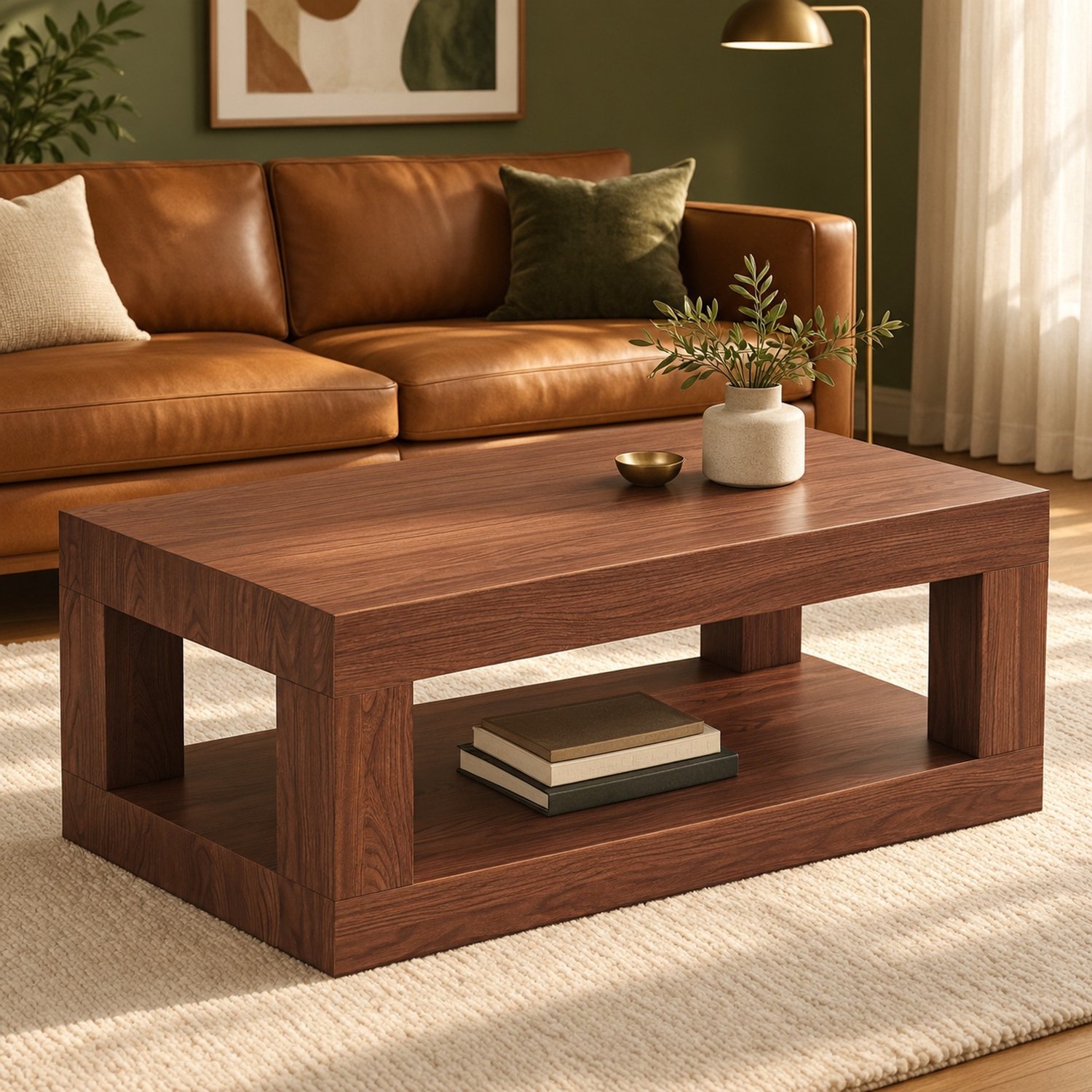 CHICFURN Salontafel - 2-laags - Open opbergrek - Rechthoekig - Walnoot