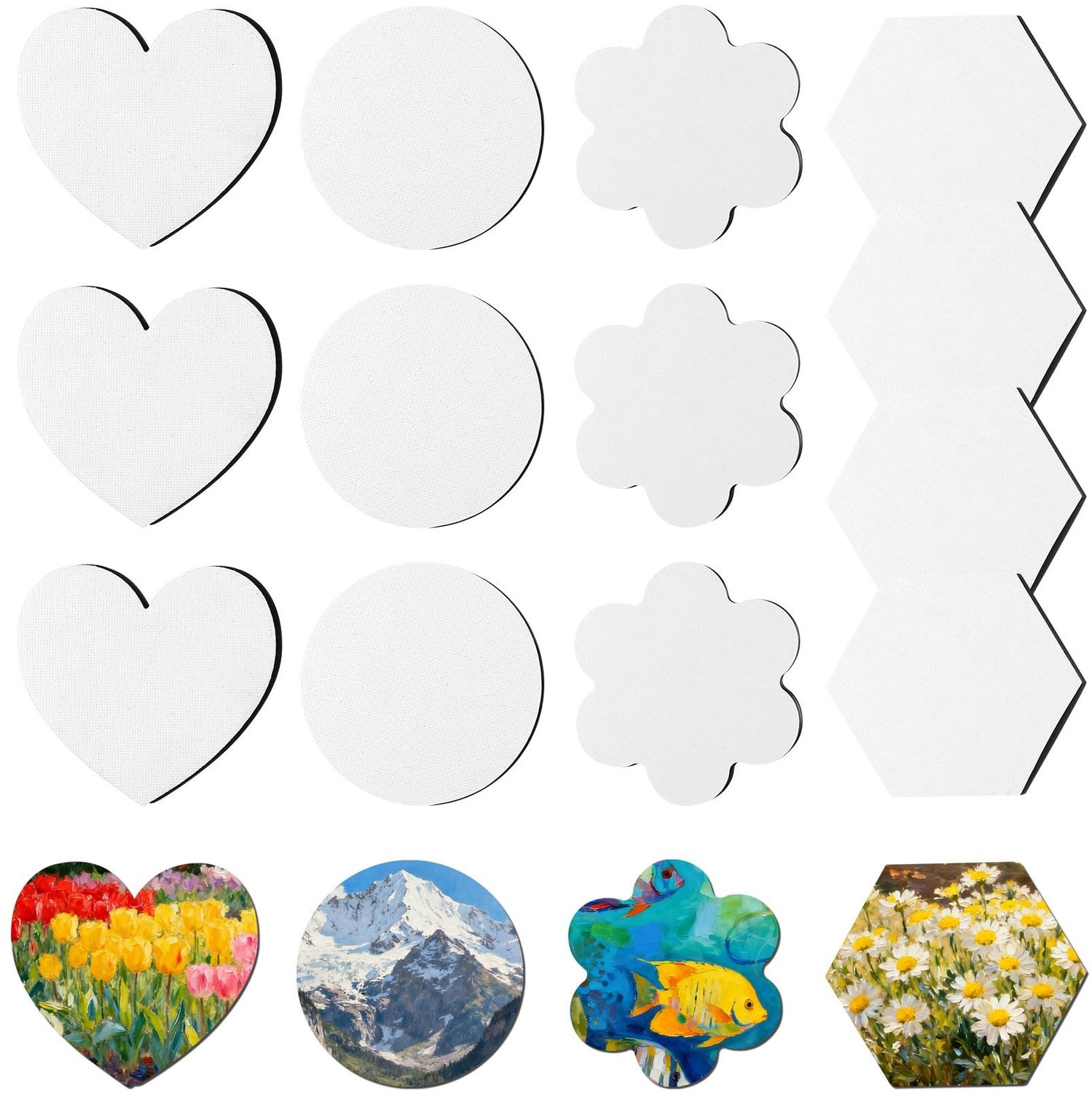 Schilderdoek Set 13 Stuks - Kleine Katoenen Doekjes - Magnetische Doekjes - Mini Doekjes Voor Acrylverf/Olieverf - Stevig en Duurzaam - Diverse Vormen - Canvas