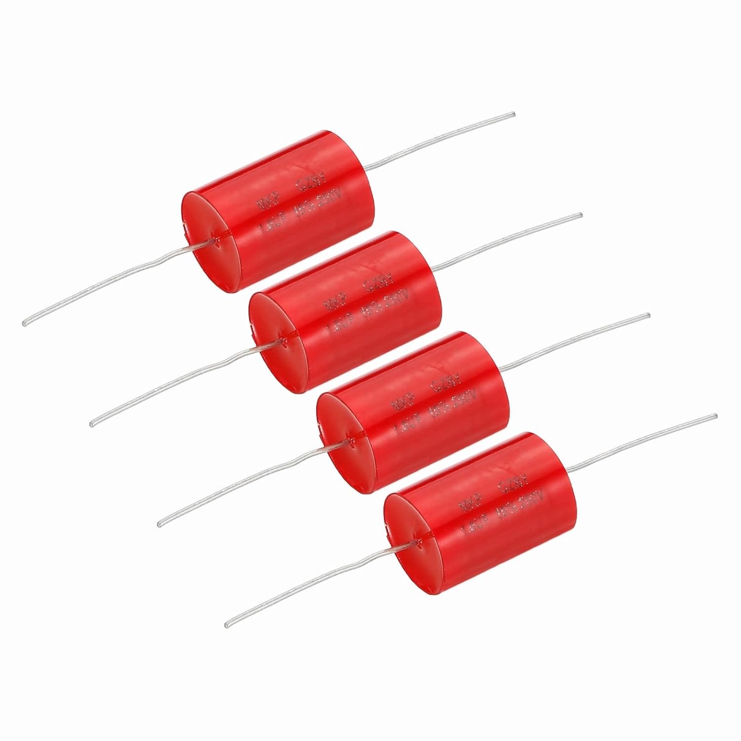 condensator 1,5 uF - 250 V rood - axiale film - nauwkeurige audiocomponent m-winkel - 4 stuks - m-winkel