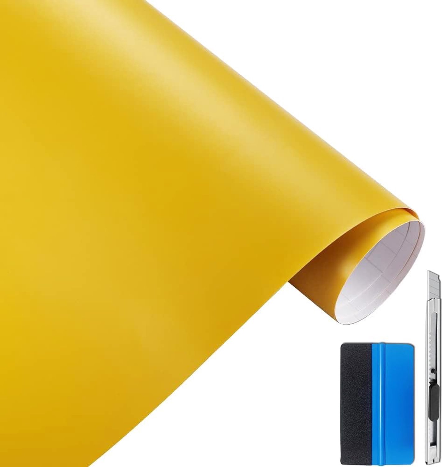 Autofolie 30cm x 150cm - matte geel - zelfklevend - luchtbelvrij installeren - Vemera
