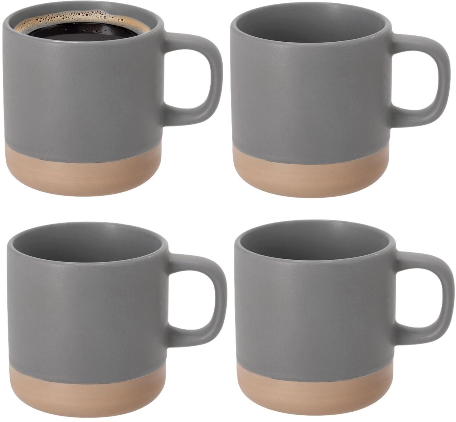 Bellatio Design Koffiekopjes Eliza - 4x stuks - grijs/beige - 350 ml - mokken - keramiek - bekers - 2 kleurig