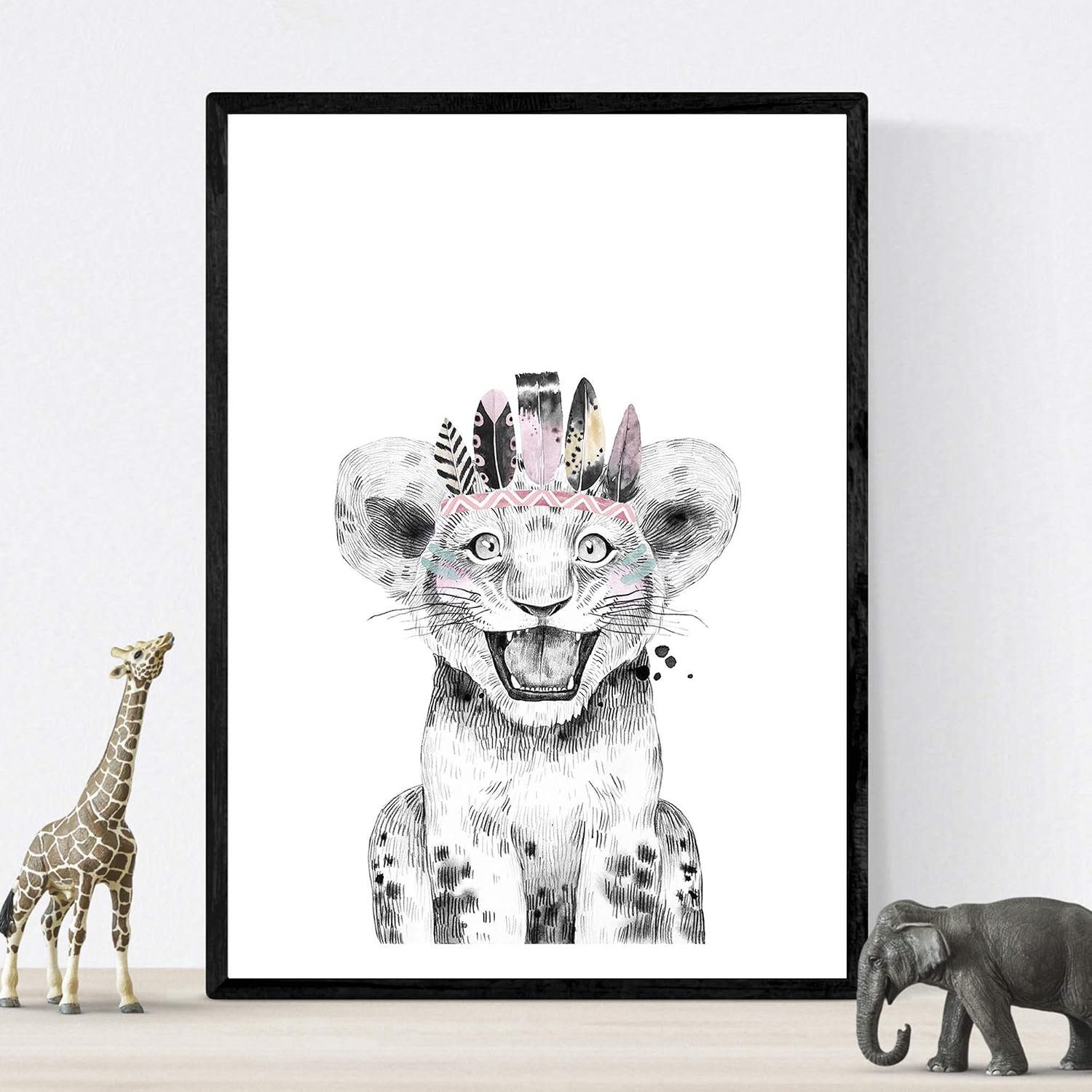 Dia hoed en strikje A3-formaat - hoogwaardig papier - kleurrijke dierenillustratie - perfect voor kinderkamer - Vemera