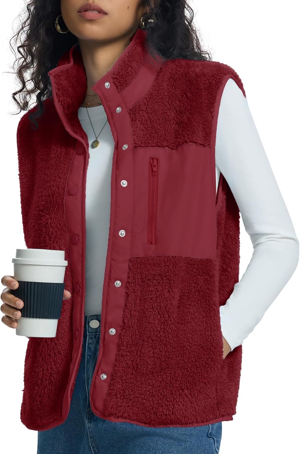 Fleece vest met staande kraag